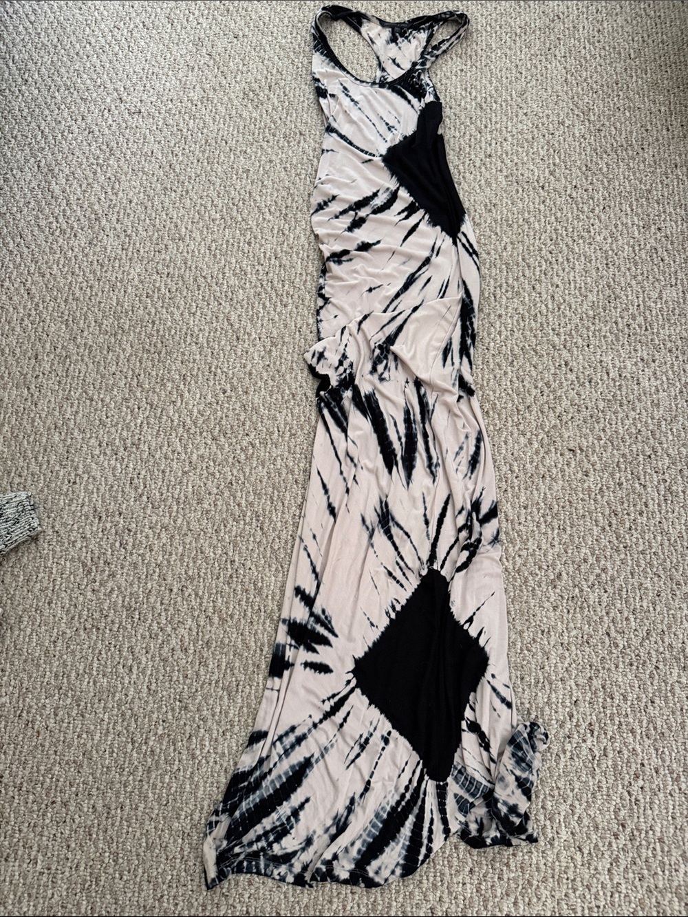 Felicity & Coco Black and Cream Tie-Dye Racerback Maxi Dress with Slit